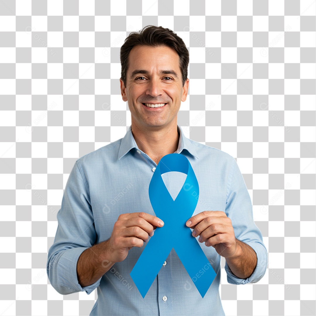 Homem com Laço Azul em Conscientização de Novembro Azul PNG Transparente