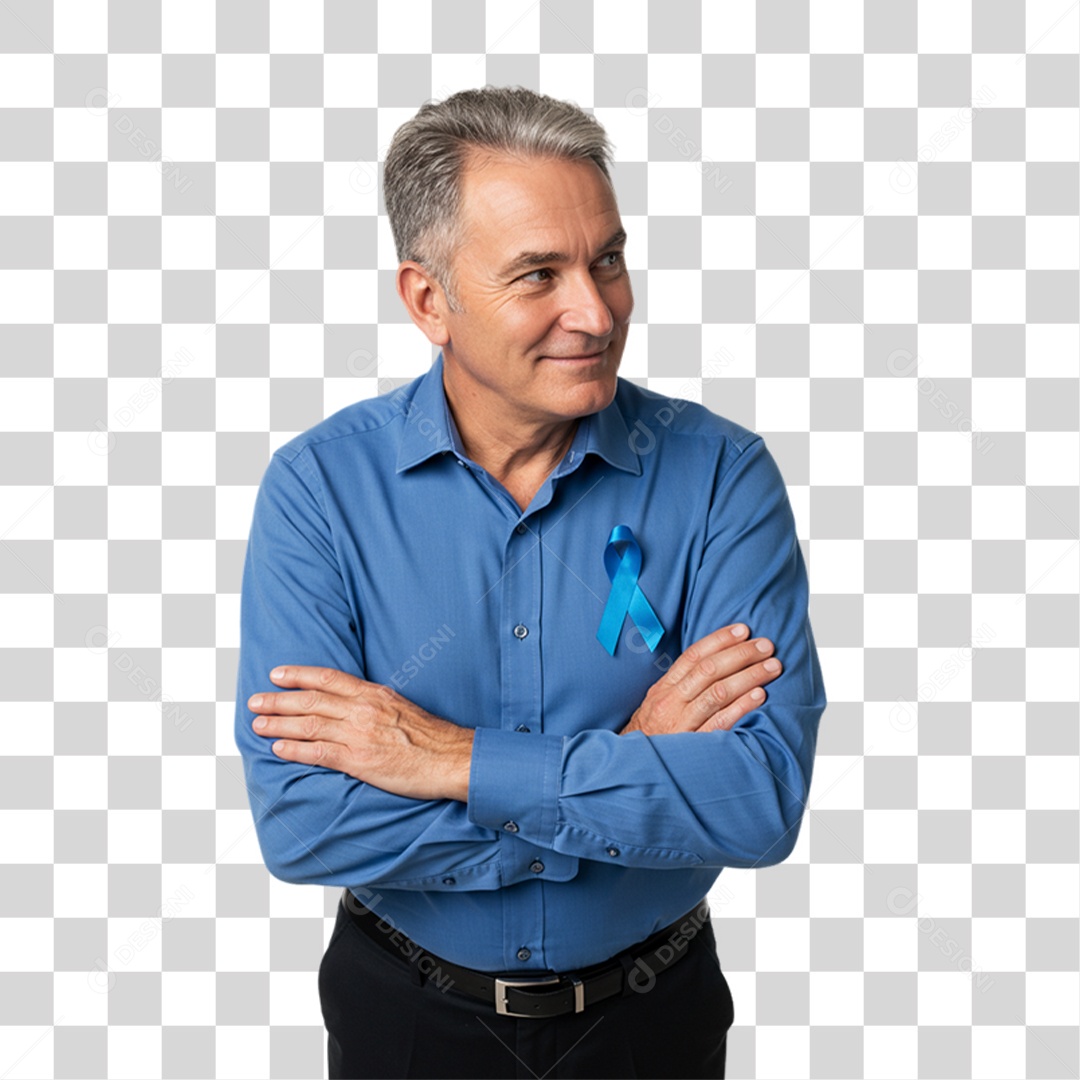 Homem com Camisa Azul em Conscientização de Novembro Azul PNG Transparente