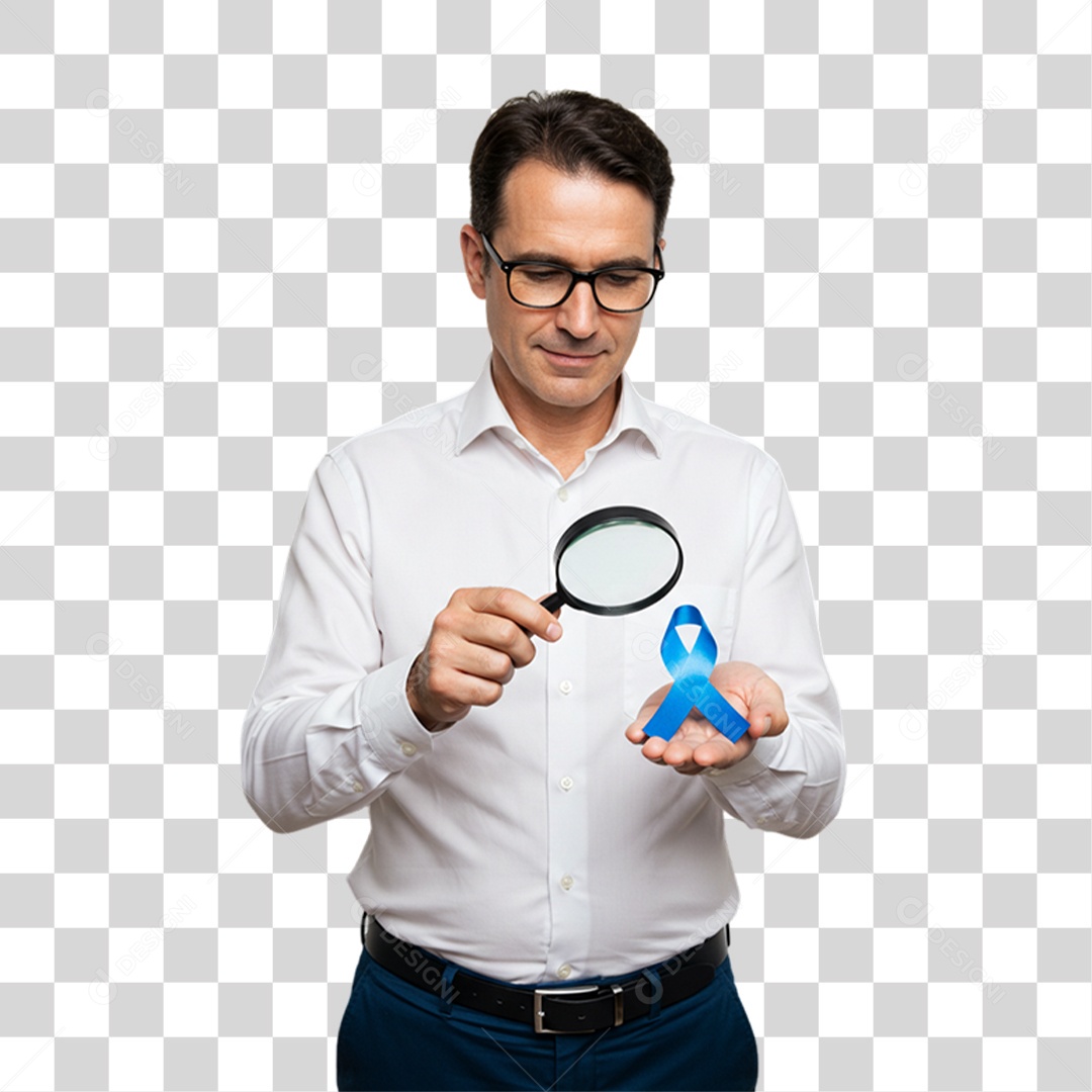 Homem com Laço Azul em Conscientização de Novembro Azul PNG Transparente