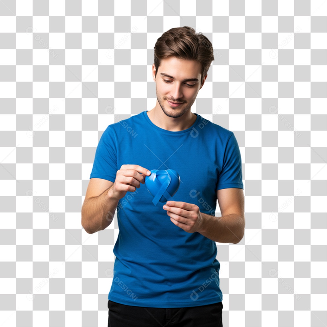 Homem com Coração Azul em Conscientização de Novembro Azul PNG Transparente