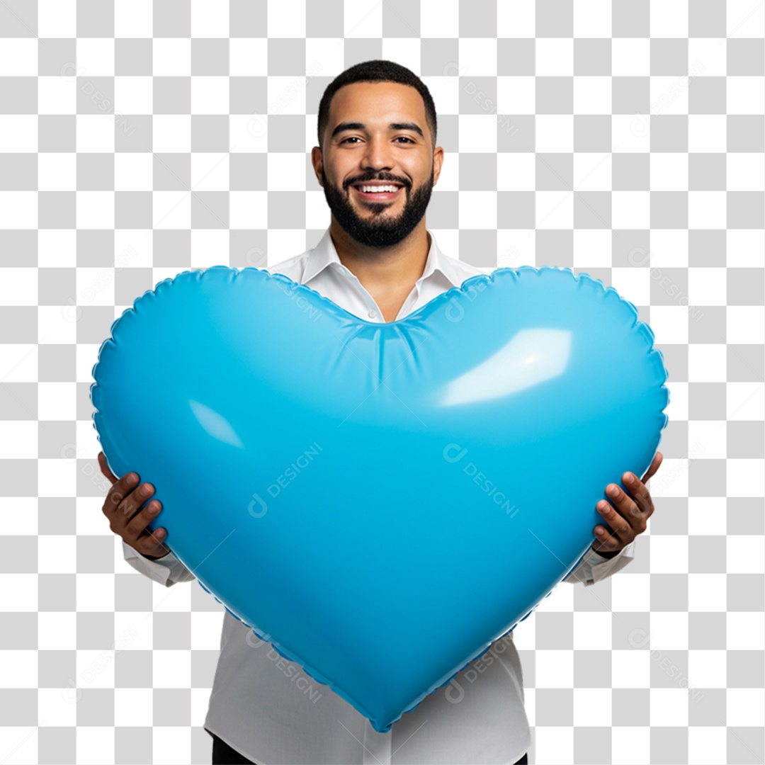 Homem com Coração Azul em Conscientização de Novembro Azul PNG Transparente