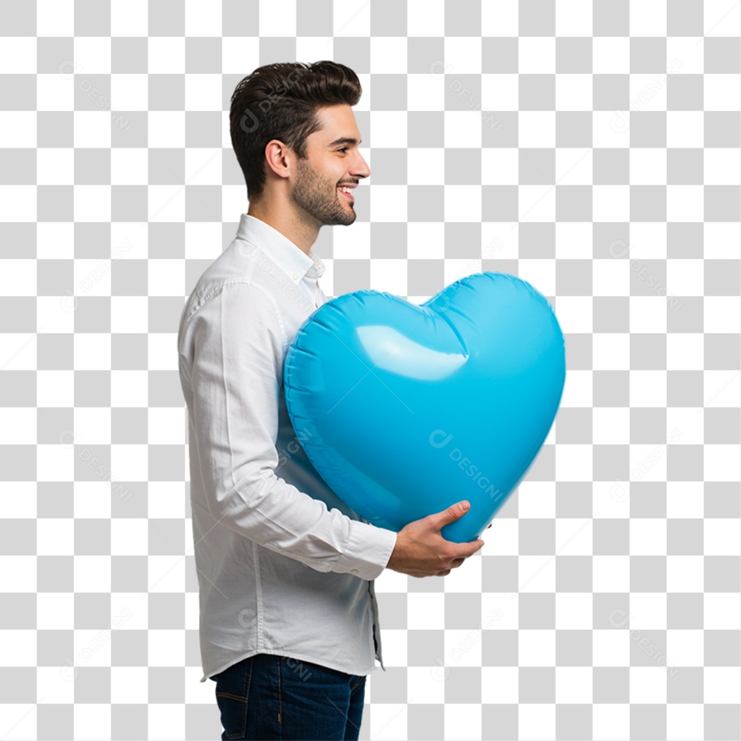 Homem com Coração Azul em Conscientização de Novembro Azul PNG Transparente