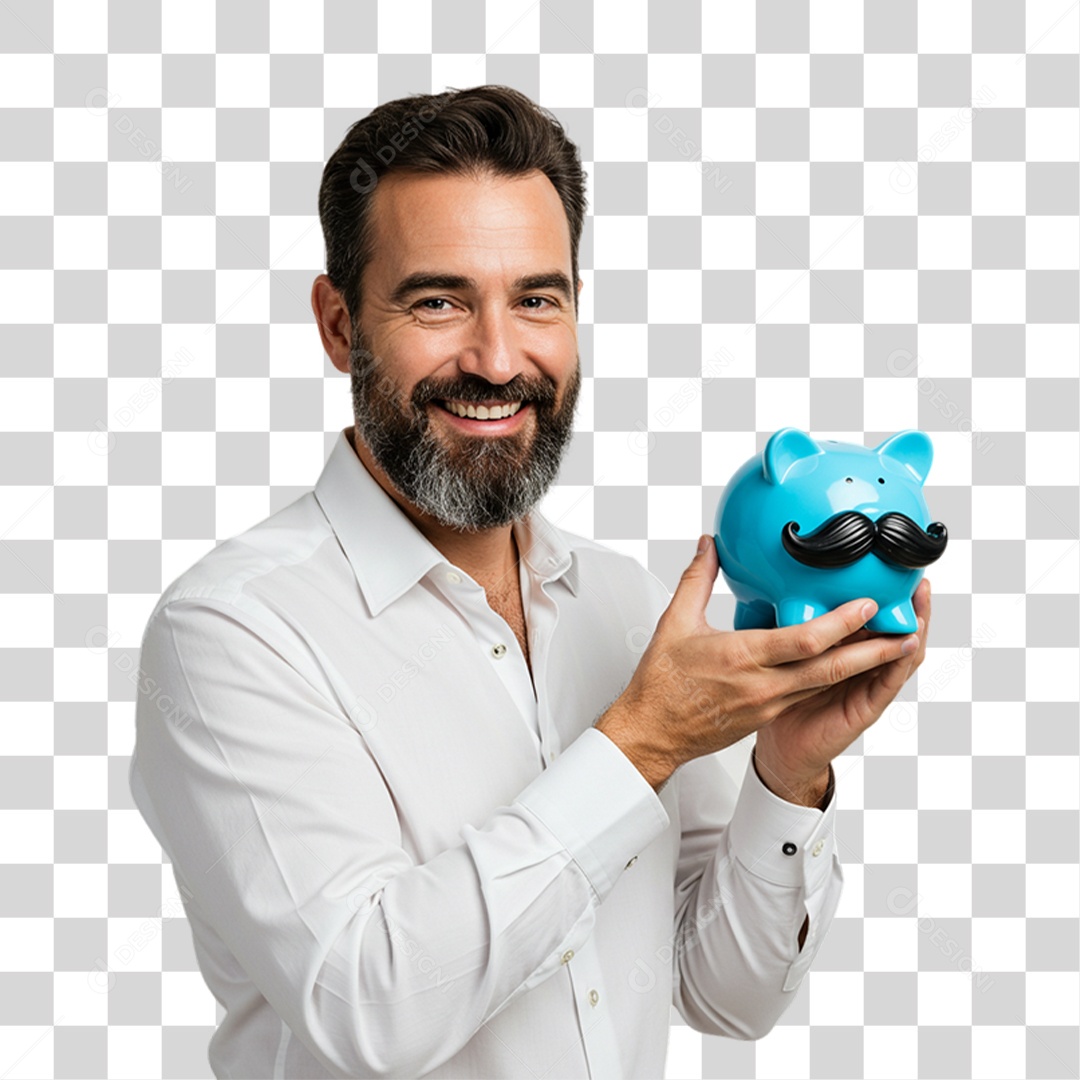 Homem com Cofrinho Azul em Conscientização de Novembro Azul PNG Transparente