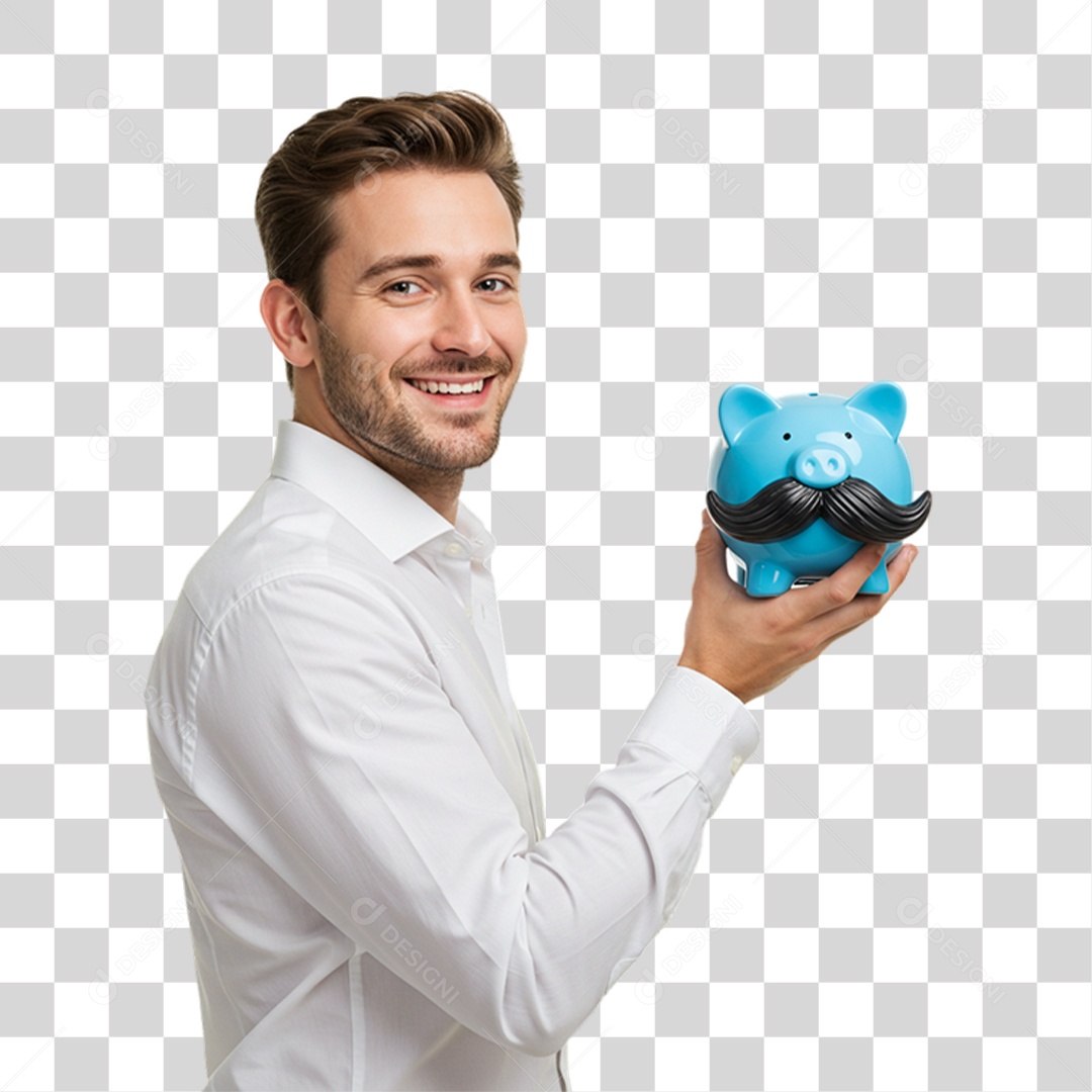 Homem com Cofrinho Azul em Conscientização de Novembro Azul PNG Transparente