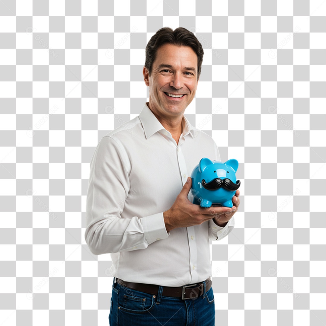 Homem com Cofrinho Azul em Conscientização de Novembro Azul PNG Transparente