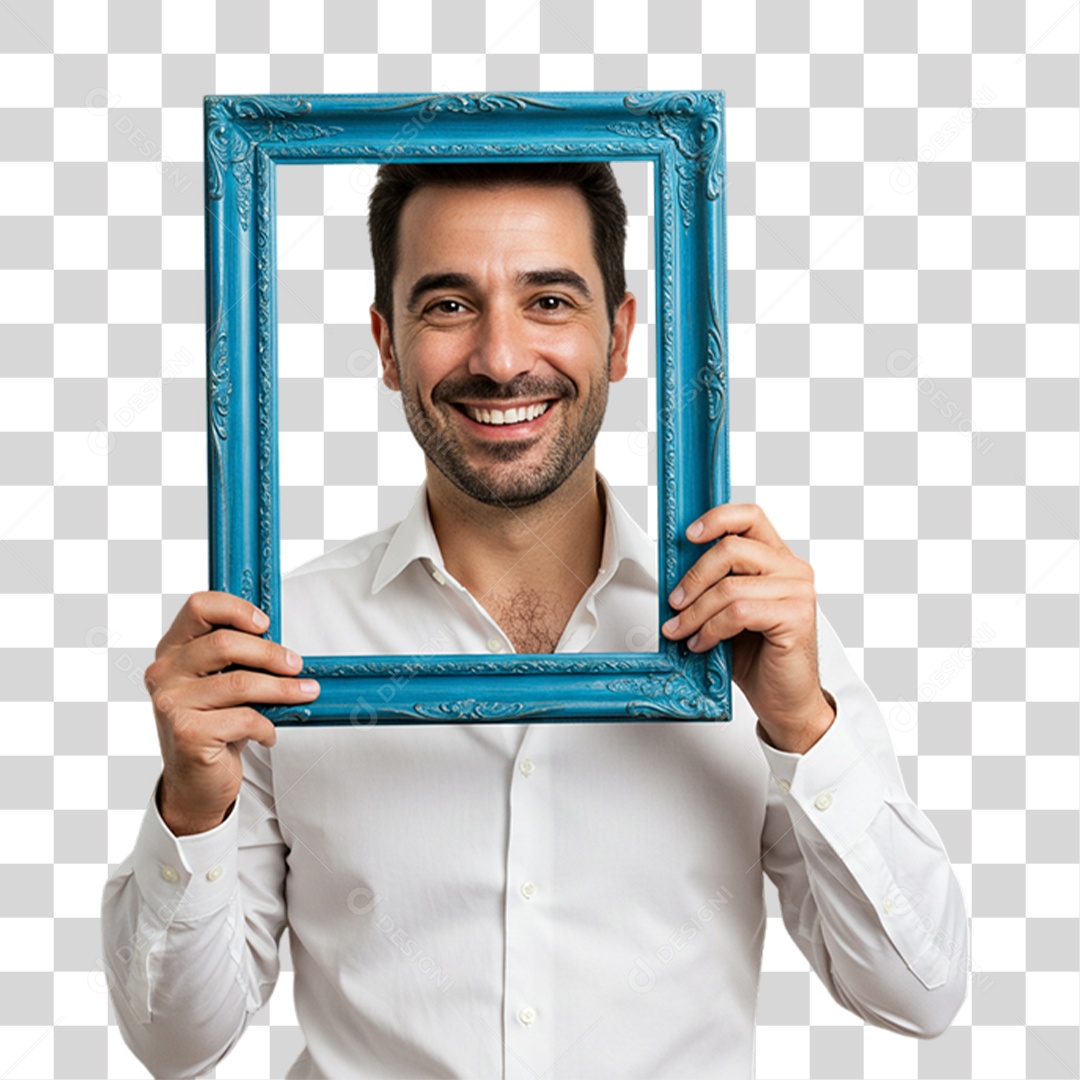 Homem com Quadro Azul em Conscientização de Novembro Azul PNG Transparente