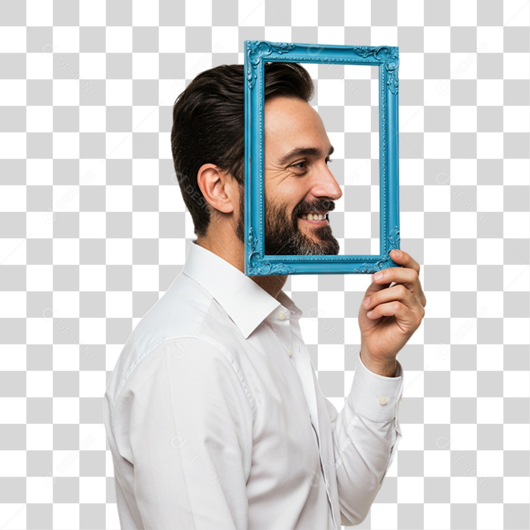 Homem com Quadro Azul em Conscientização de Novembro Azul PNG Transparente