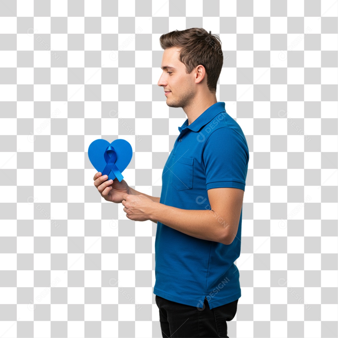 Homem com Coração Azul em Conscientização de Novembro Azul PNG Transparente