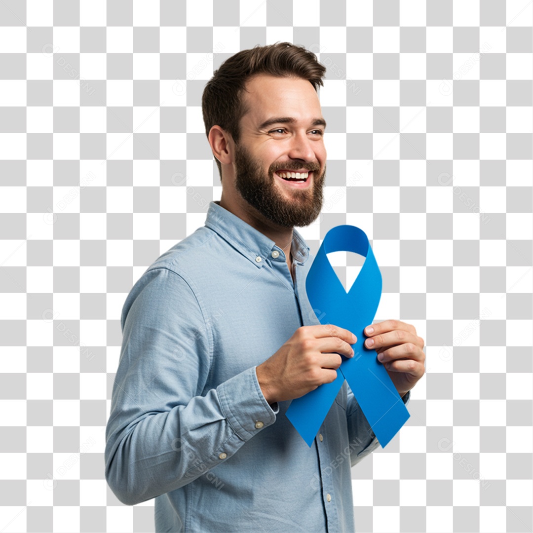 Homem com Laço Azul em Conscientização de Novembro Azul PNG Transparente