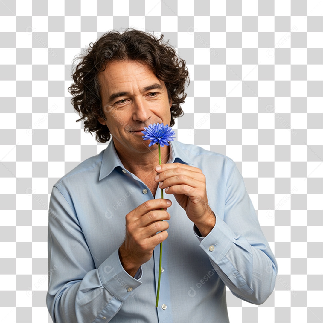 Homem com Flor Azul em Conscientização de Novembro Azul PNG Transparente