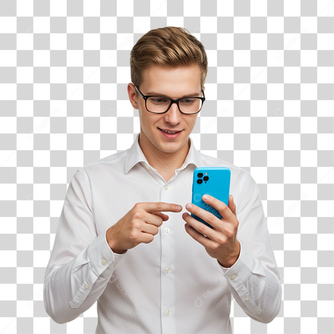 Homem com Telefone Azul em Conscientização de Novembro Azul PNG Transparente