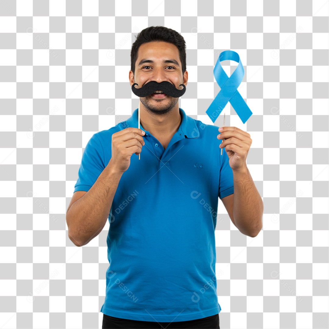 Homem com Laço Azul em Conscientização de Novembro Azul PNG Transparente