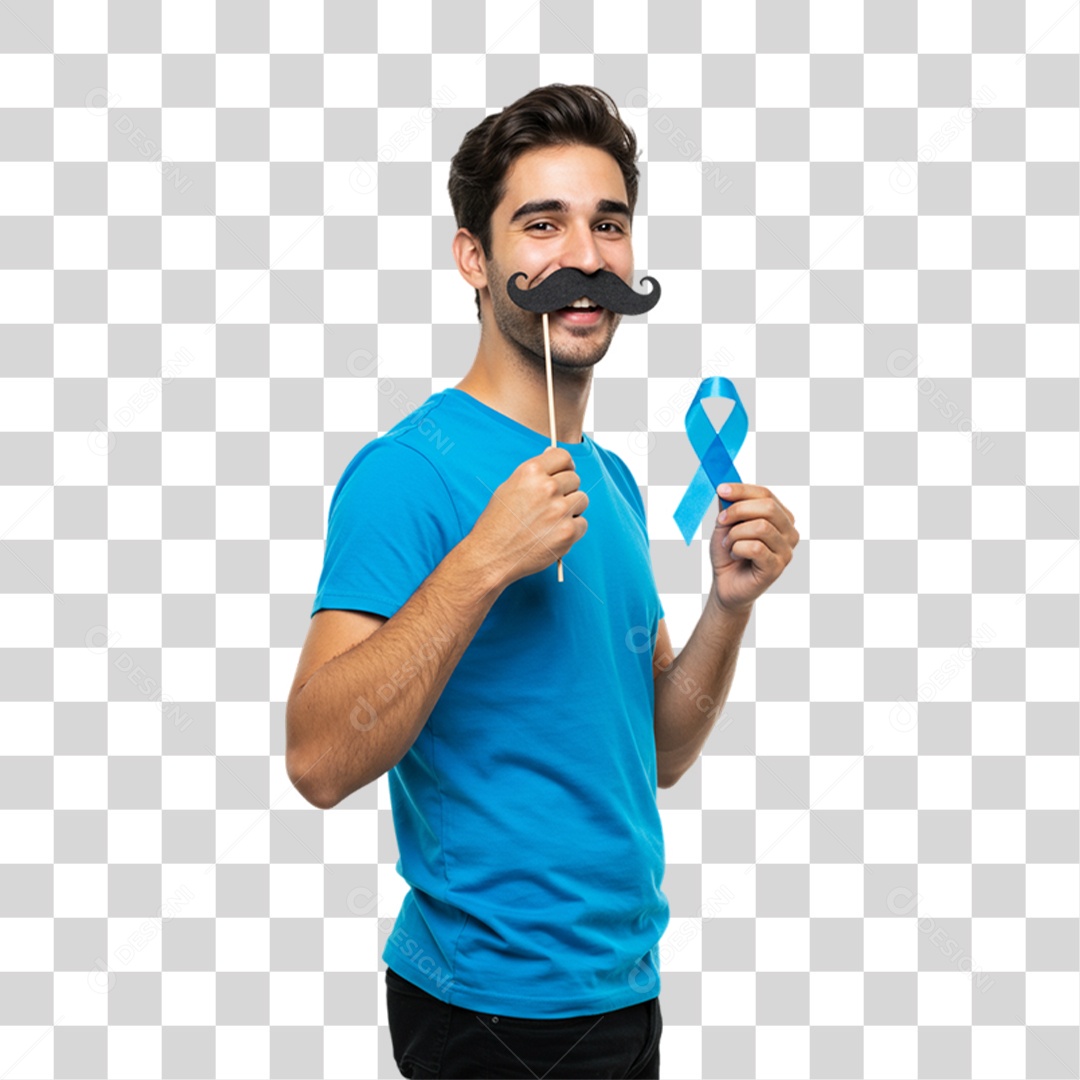 Homem com Laço Azul em Conscientização de Novembro Azul PNG Transparente
