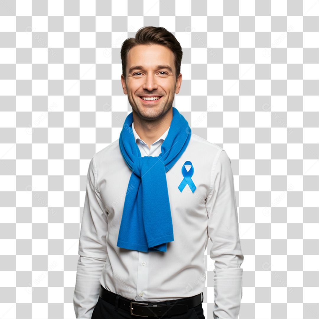 Homem com Laço Azul em Conscientização de Novembro Azul PNG Transparente