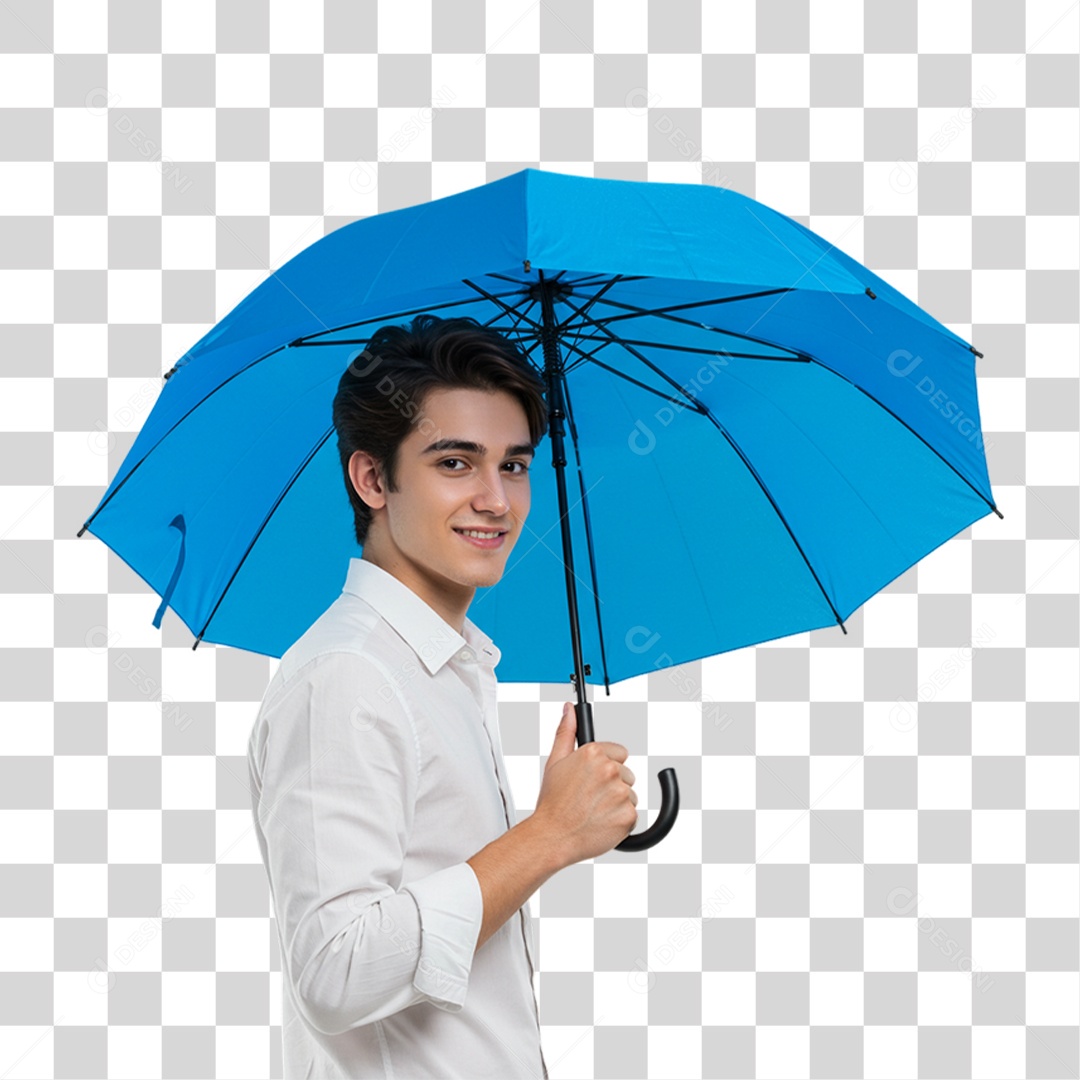 Homem com Sombrinha Azul em Conscientização de Novembro Azul PNG Transparente