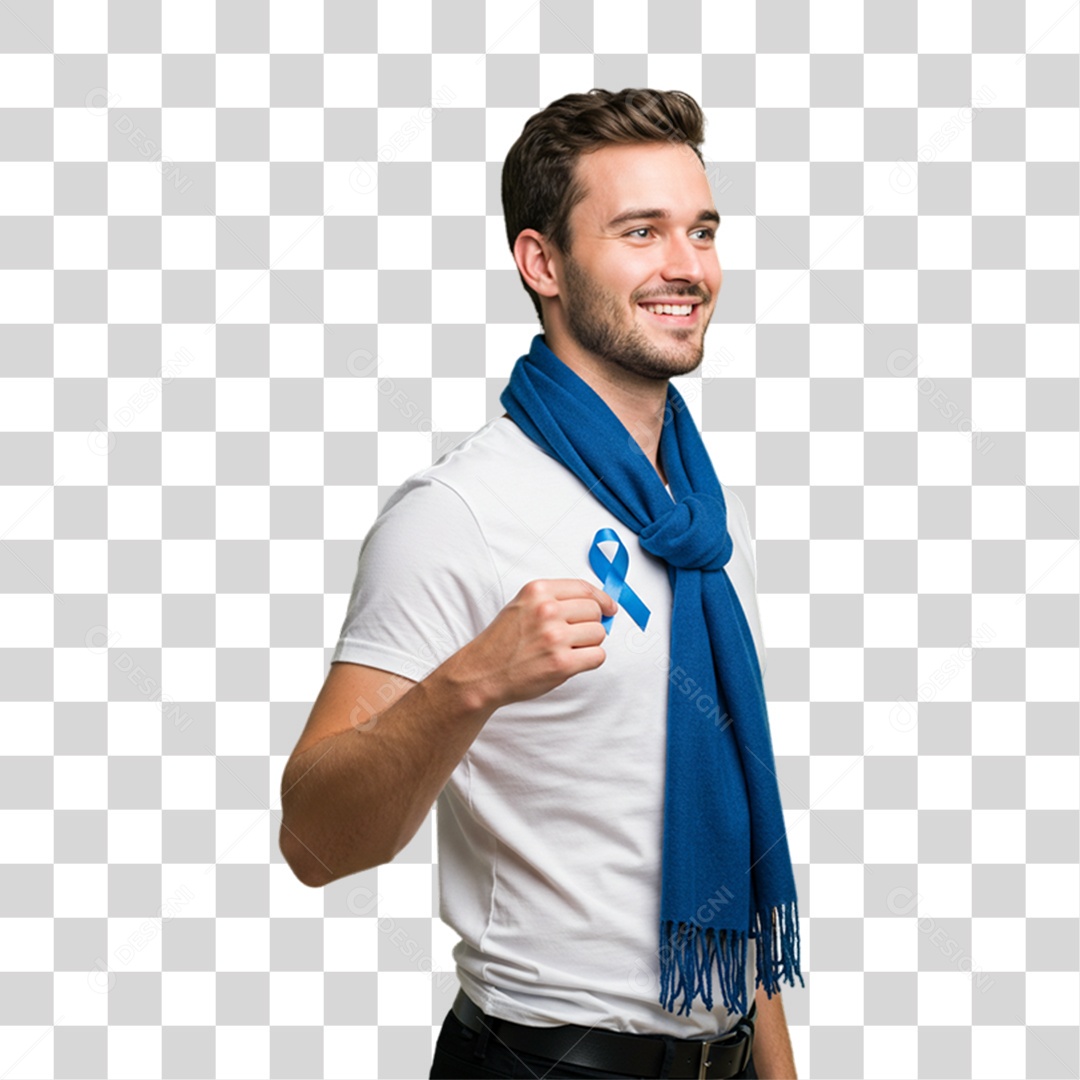 Homem com Laço Azul em Conscientização de Novembro Azul PNG Transparente