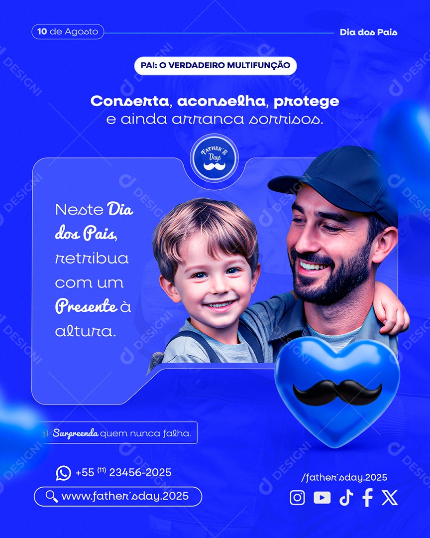 Feliz Dia dos Pais 10 de Agosto Social Media PSD Editável