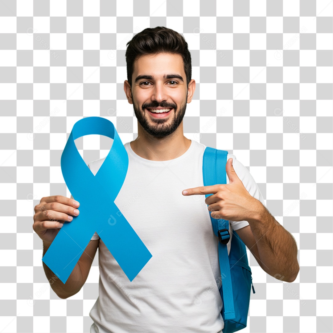 Homem com Laço Azul em Conscientização de Novembro Azul PNG Transparente