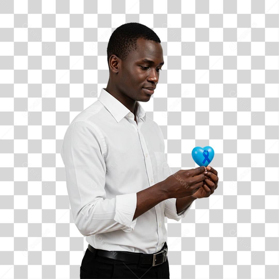 Homem com Coração Azul em Conscientização de Novembro Azul PNG Transparente