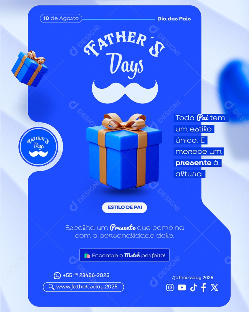 Feliz Dia dos Pais 10 de Agosto Social Media PSD Editável