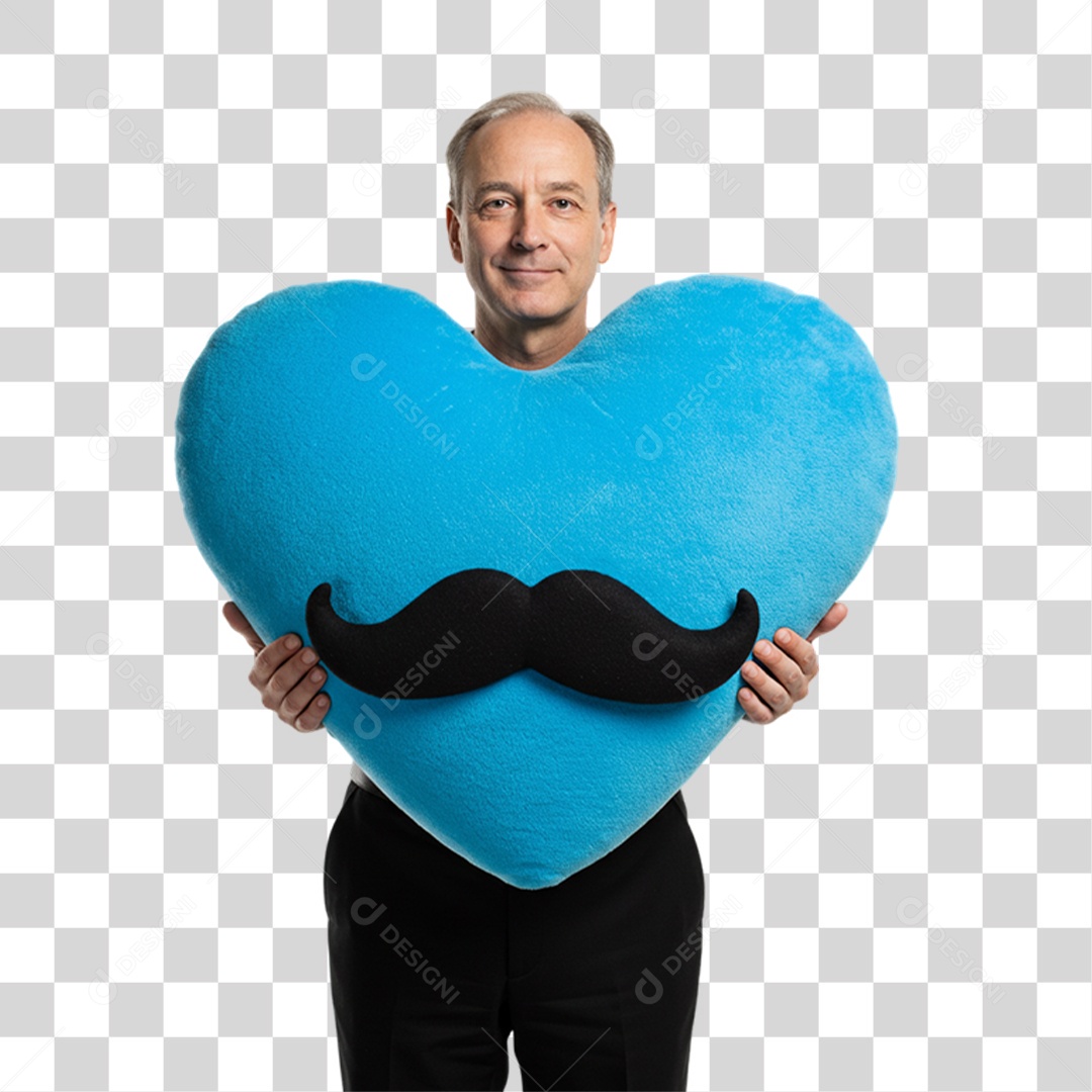 Homem com Coração Azul em Conscientização de Novembro Azul PNG Transparente