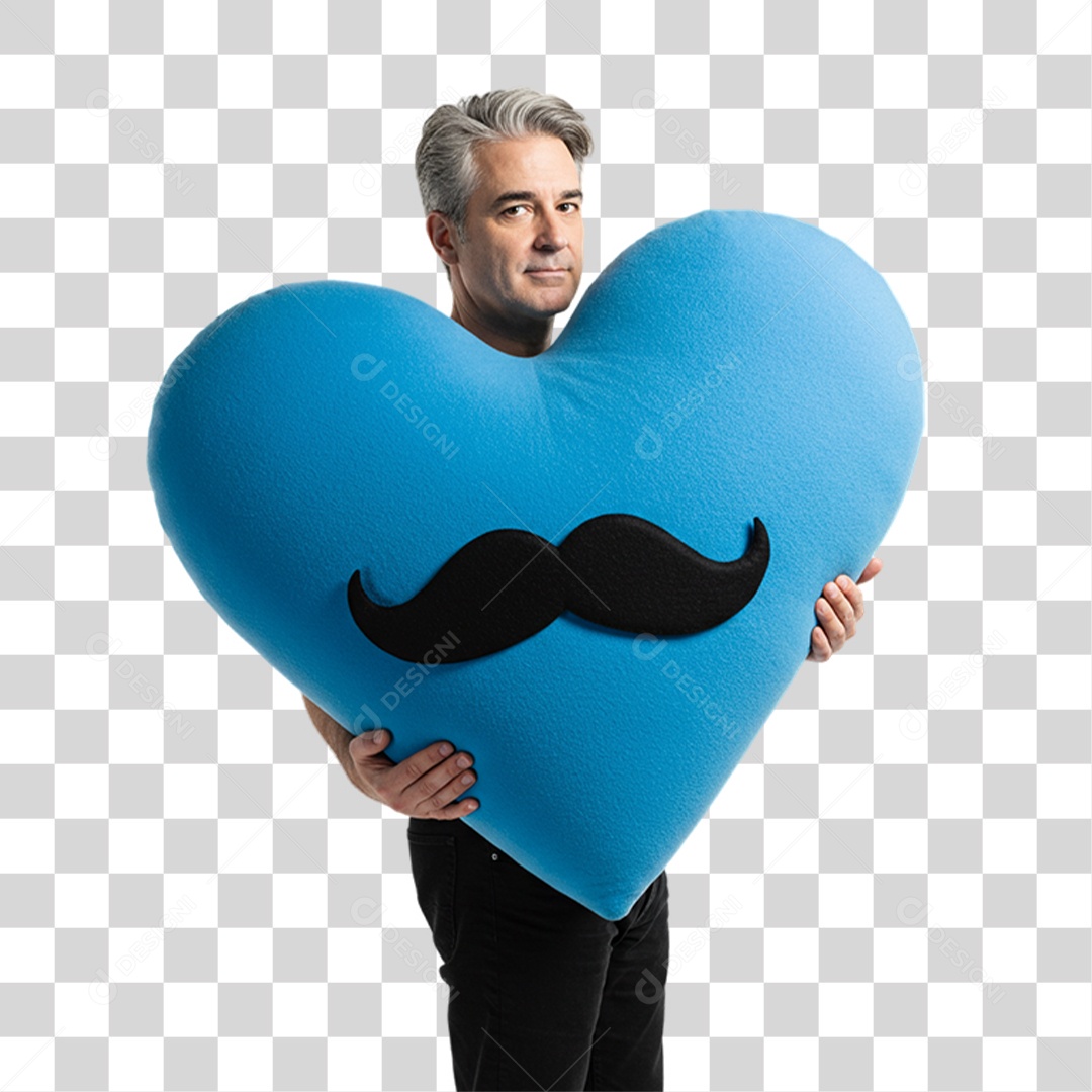 Homem com Coração Azul em Conscientização de Novembro Azul PNG Transparente