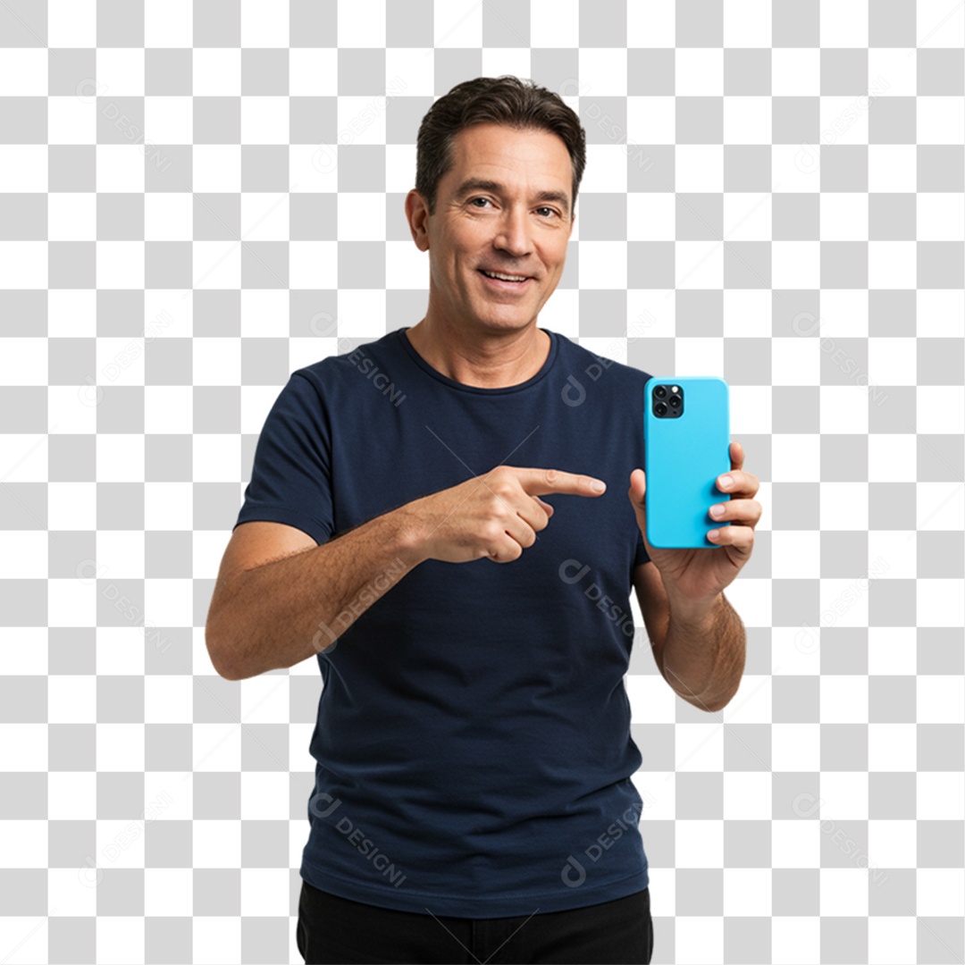 Homem com Telefone Azul em Conscientização de Novembro Azul PNG Transparente