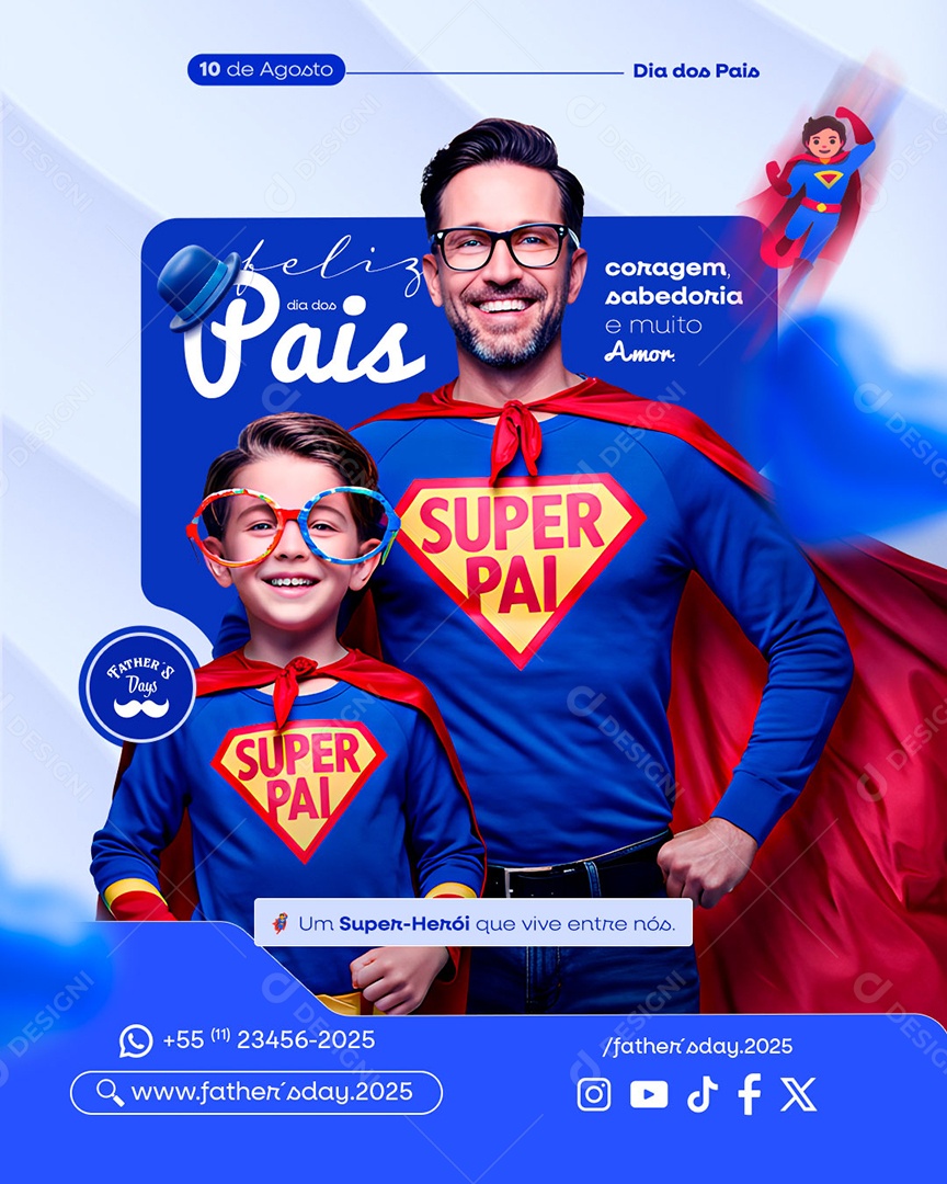 Feliz Dia dos Pais 10 de Agosto Social Media PSD Editável