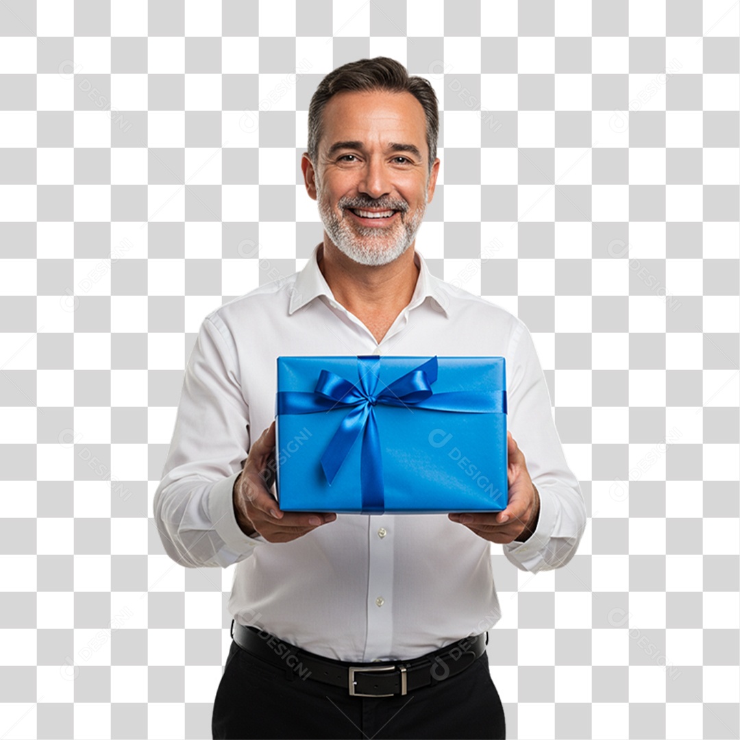 Homem com Caixa de Presente Azul em Conscientização de Novembro Azul PNG Transparente
