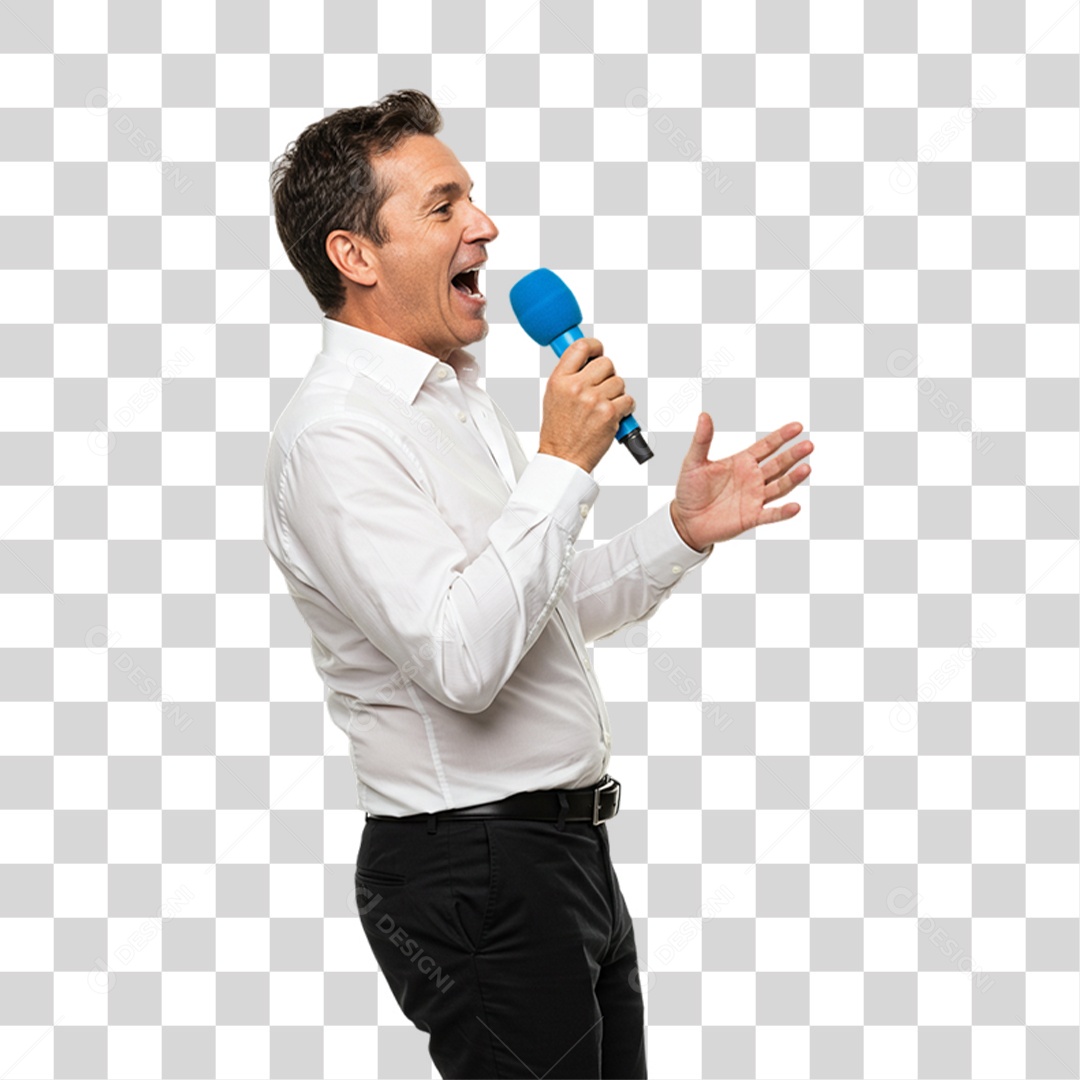 Homem com Microfone Azul em Conscientização de Novembro Azul PNG Transparente