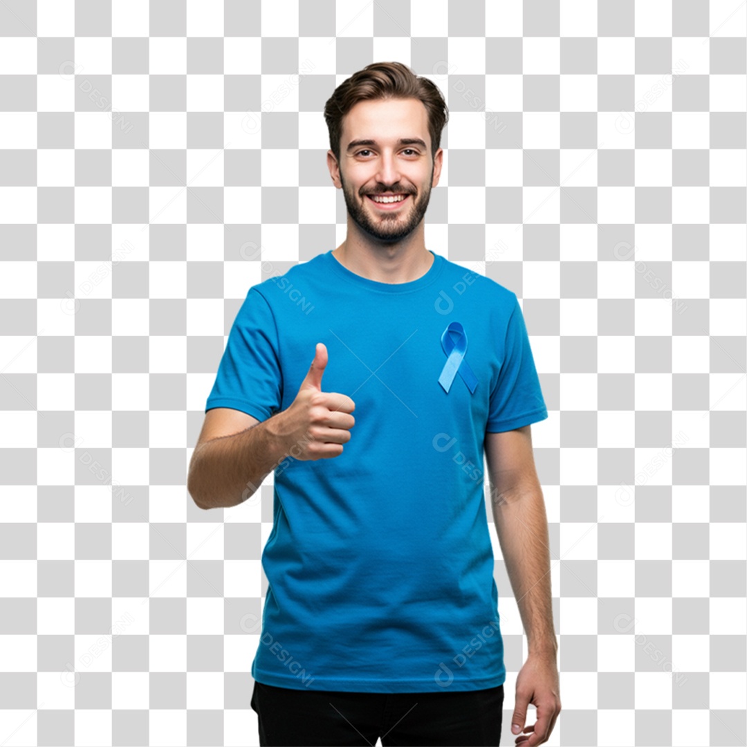 Homem Camisa Azul em Conscientização de Novembro Azul PNG Transparente