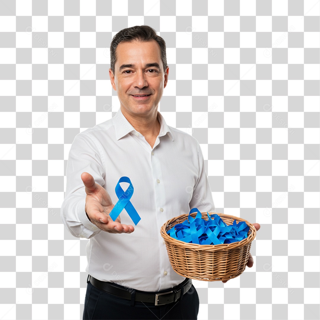 Homem Laço Azul em Conscientização de Novembro Azul PNG Transparente