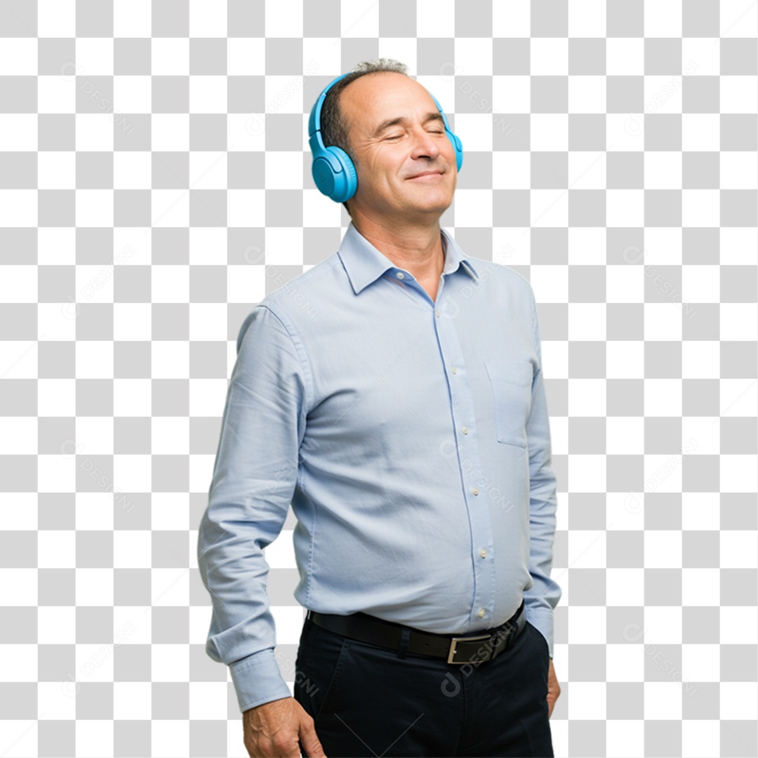 Homem com Fone Azul em Conscientização de Novembro Azul PNG Transparente