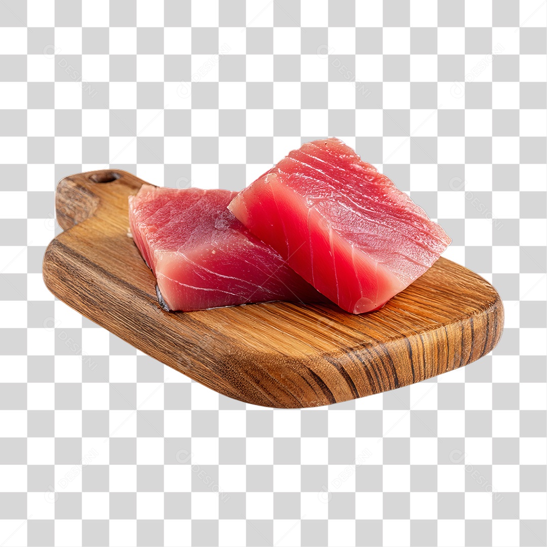 Corte de Peixe Atum em Tábua de Madeira PNG Transparente