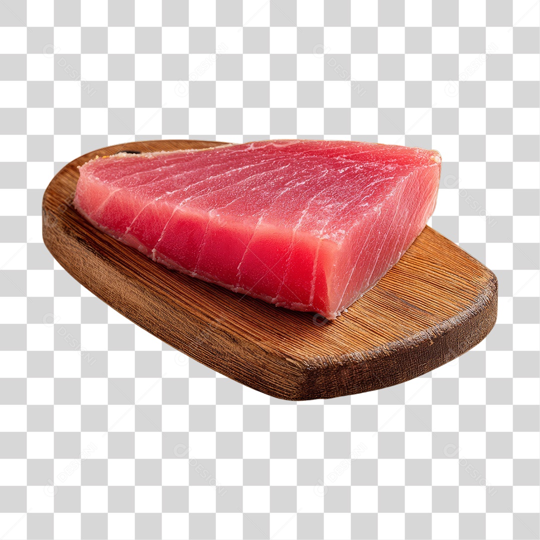 Corte de Peixe Atum em Tábua de Madeira PNG Transparente
