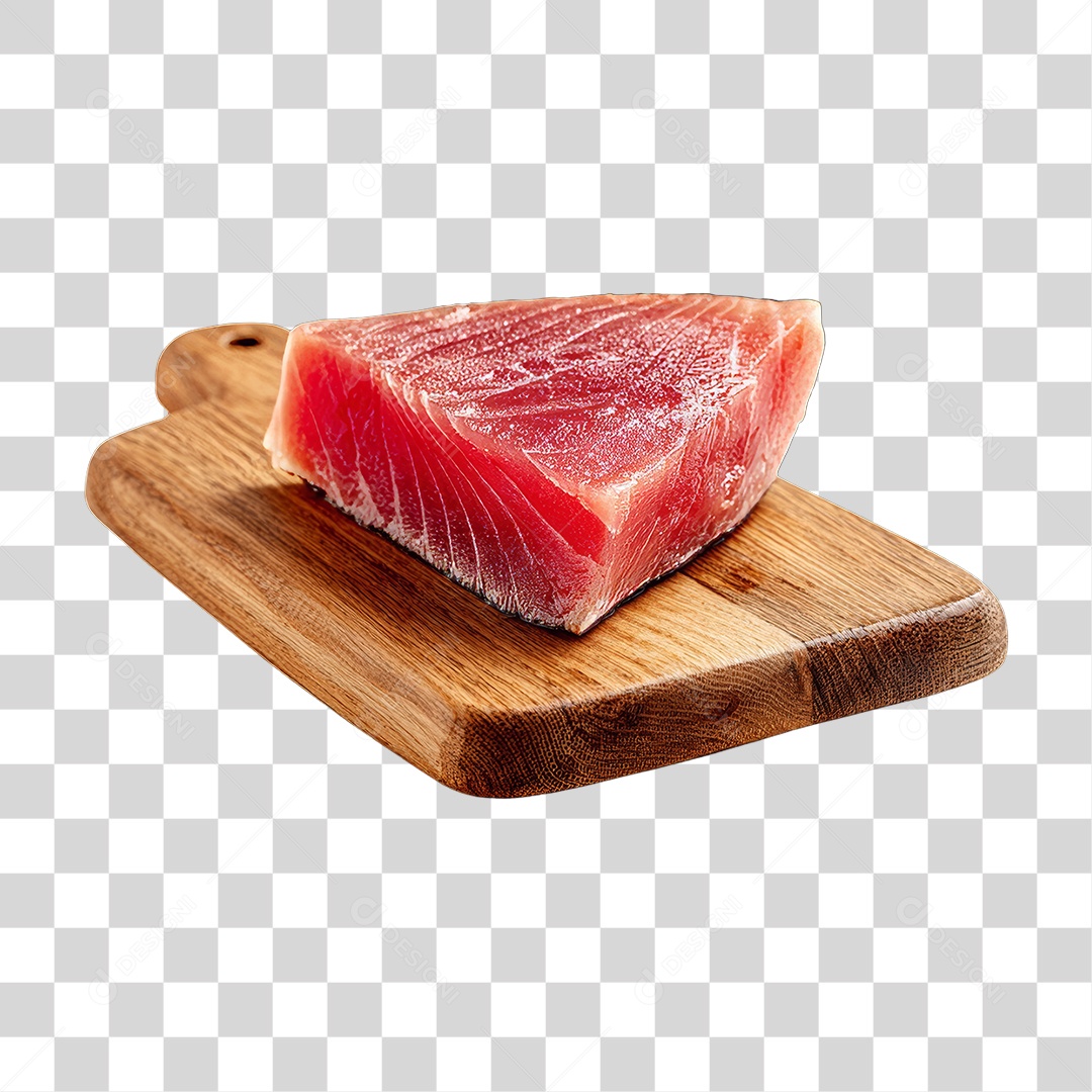 Corte de Peixe Atum em Tábua de Madeira PNG Transparente