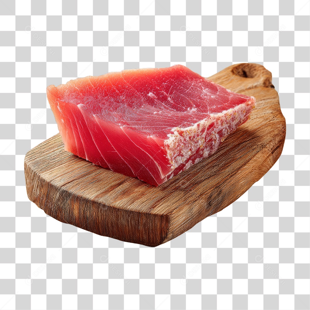 Corte de Peixe Atum em Tábua de Madeira PNG Transparente