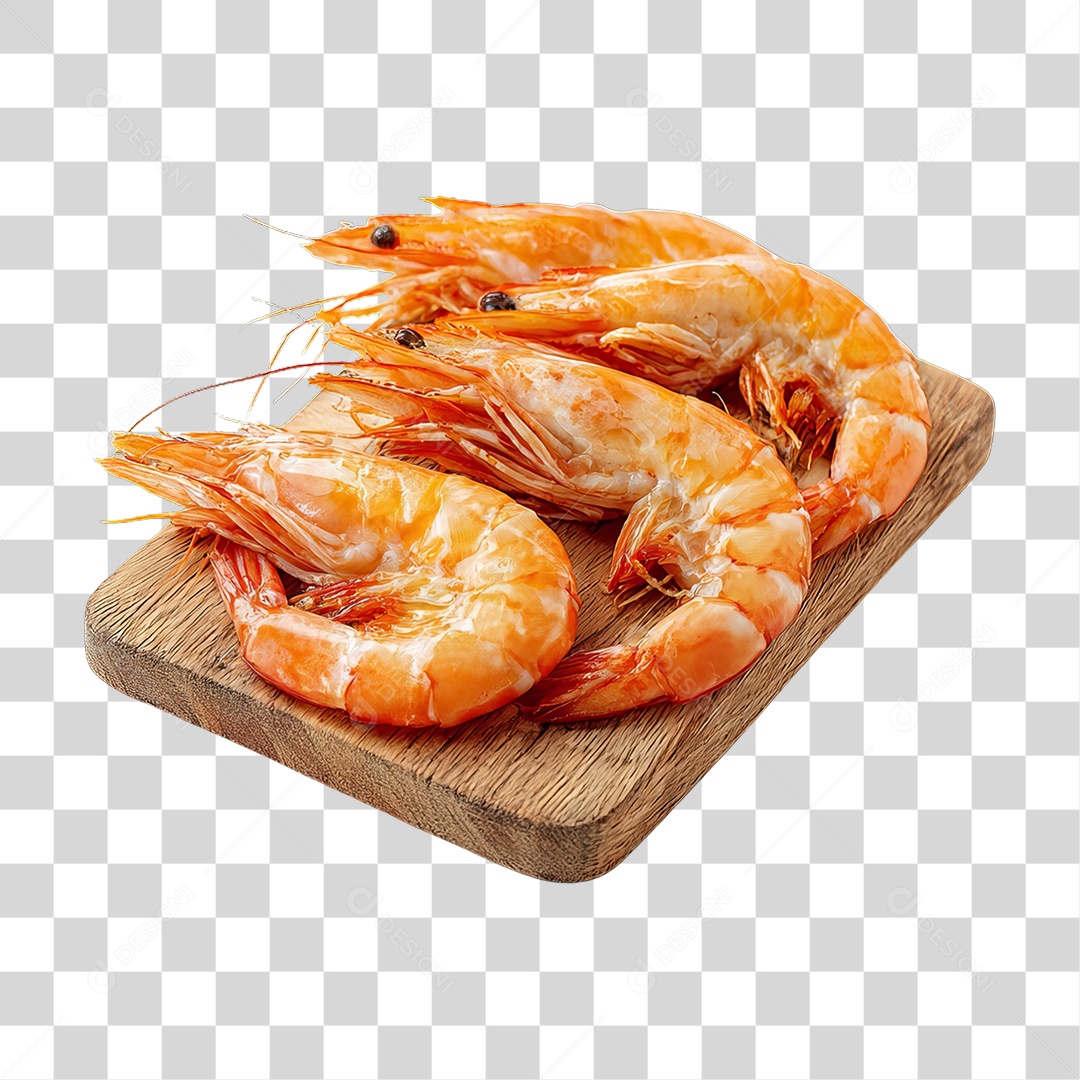 Camarão em Tábua de Madeira PNG Transparente