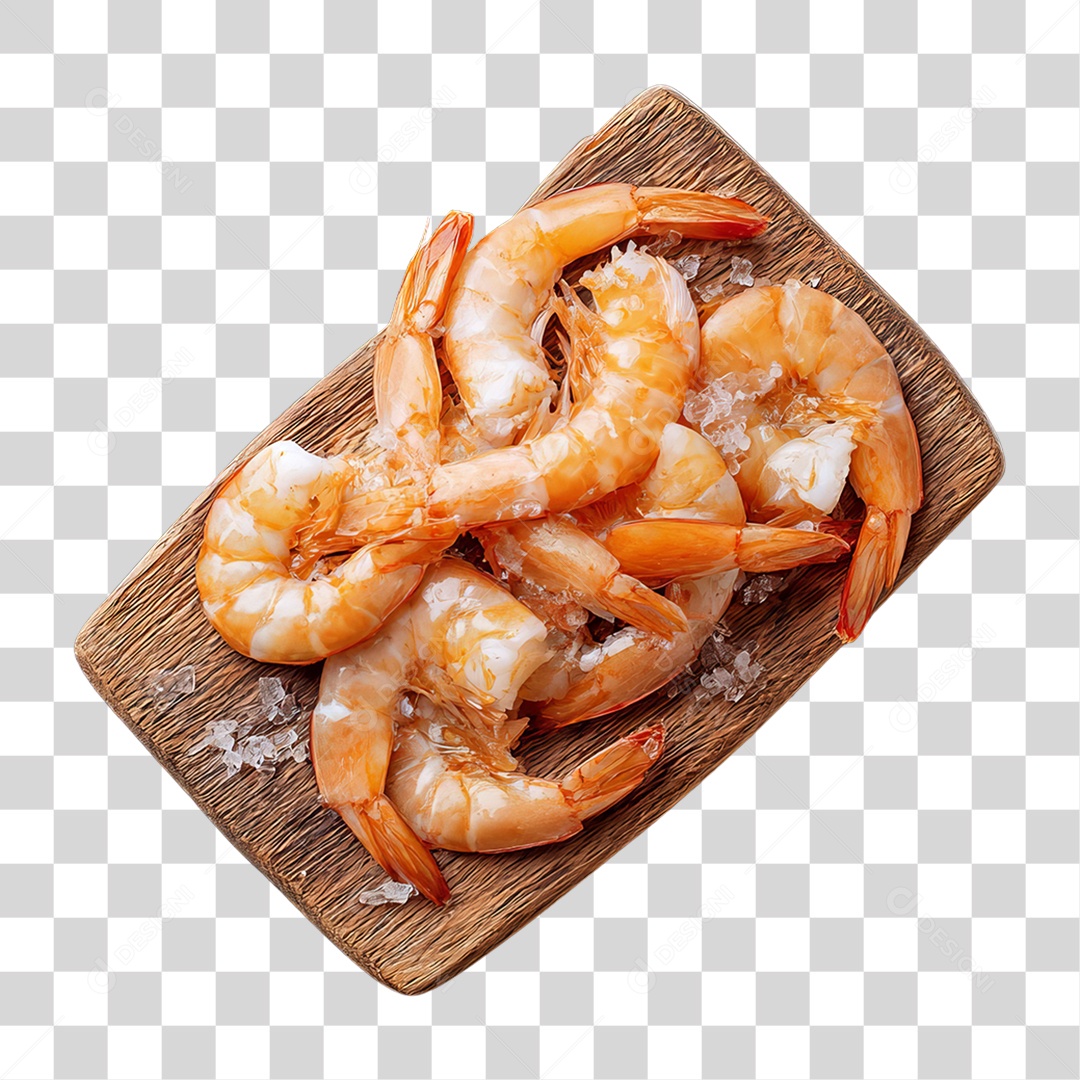 Camarão em Tábua de Madeira PNG Transparente