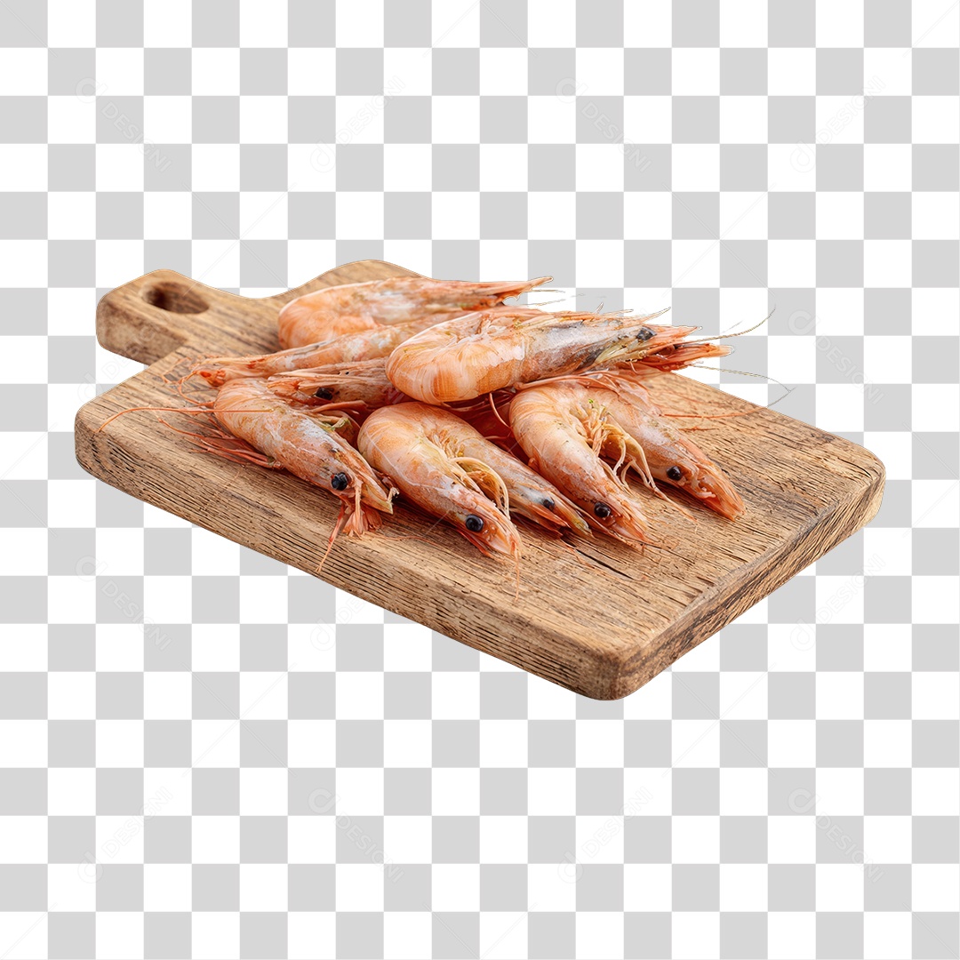 Camarão em Tábua de Madeira PNG Transparente