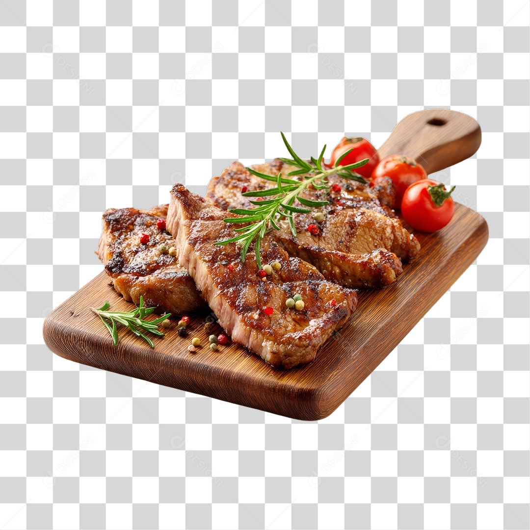 Cortes de Carne em Tábua de Madeira Churrasco PNG Transparente