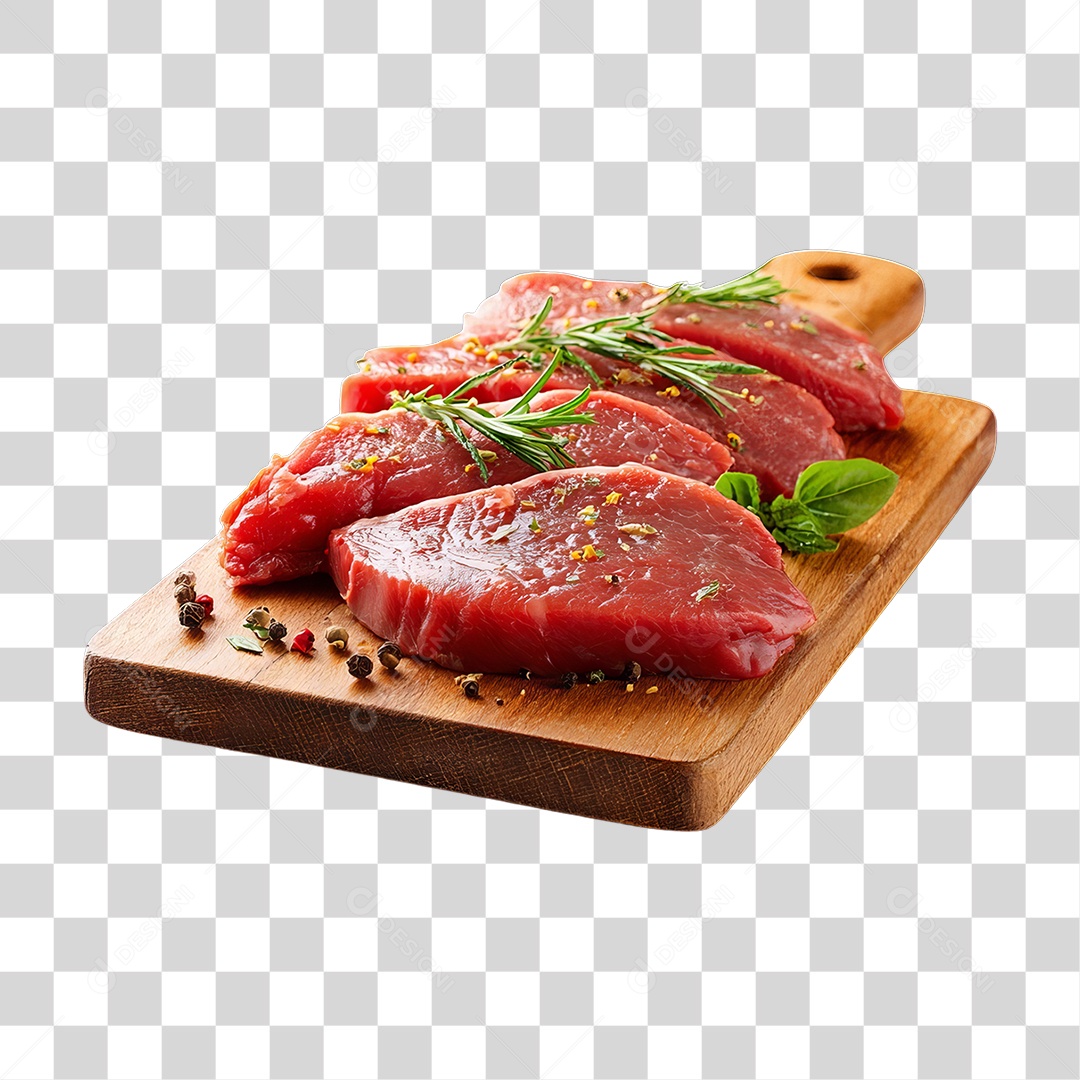 Cortes de Carne em Tábua de Madeira PNG Transparente