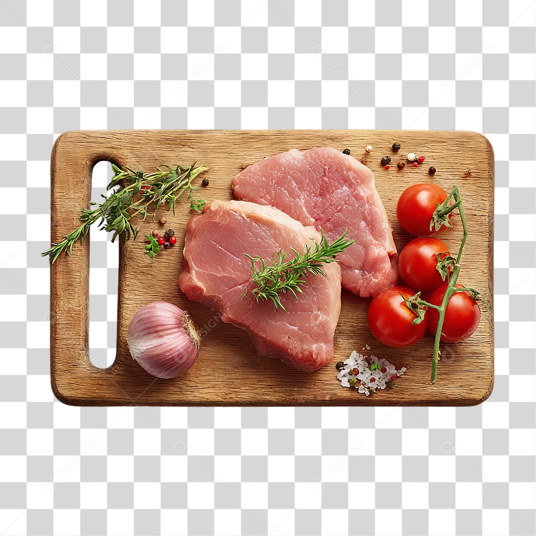 Cortes de Carne em Tábua de Madeira PNG Transparente