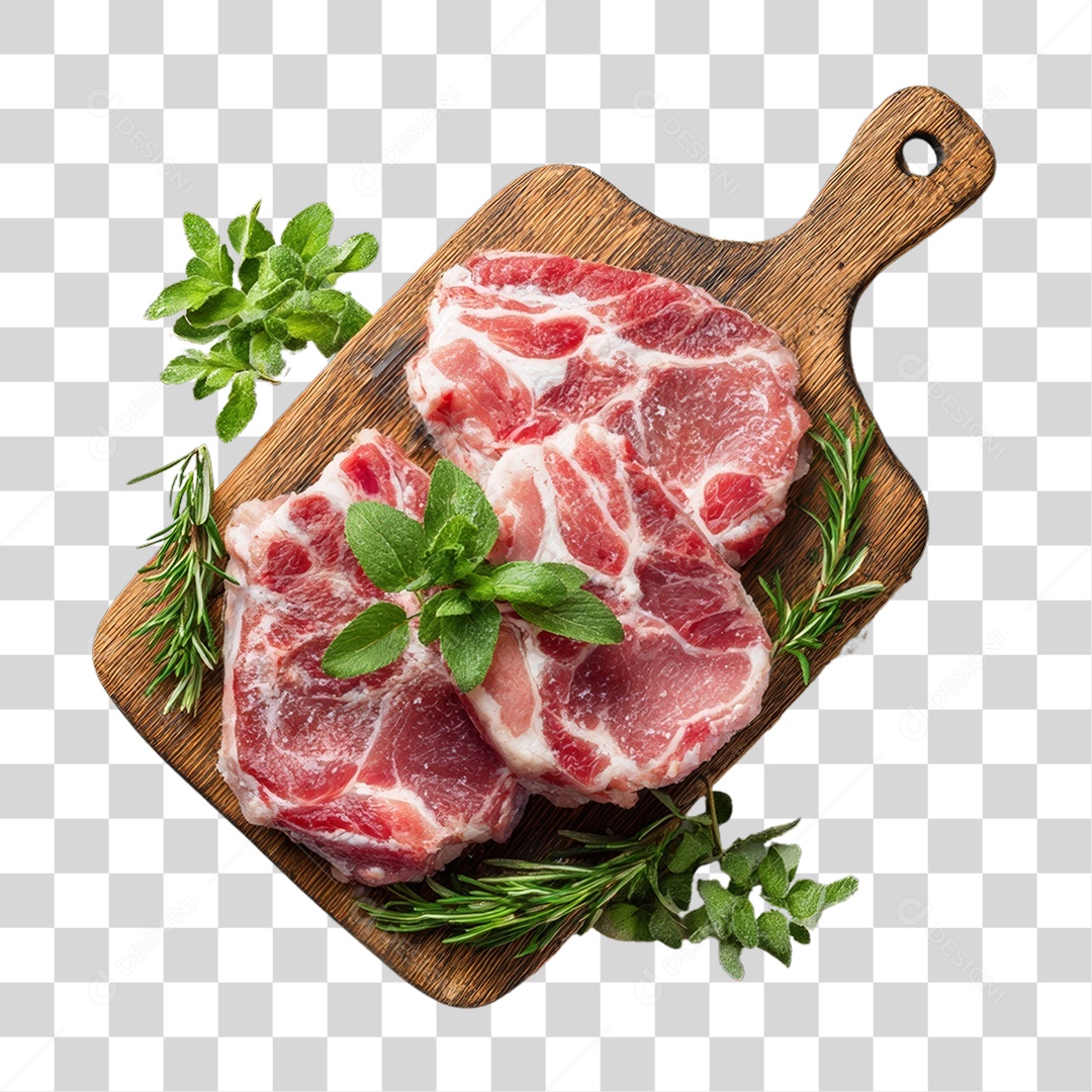Cortes de Carne em Tábua de Madeira PNG Transparente
