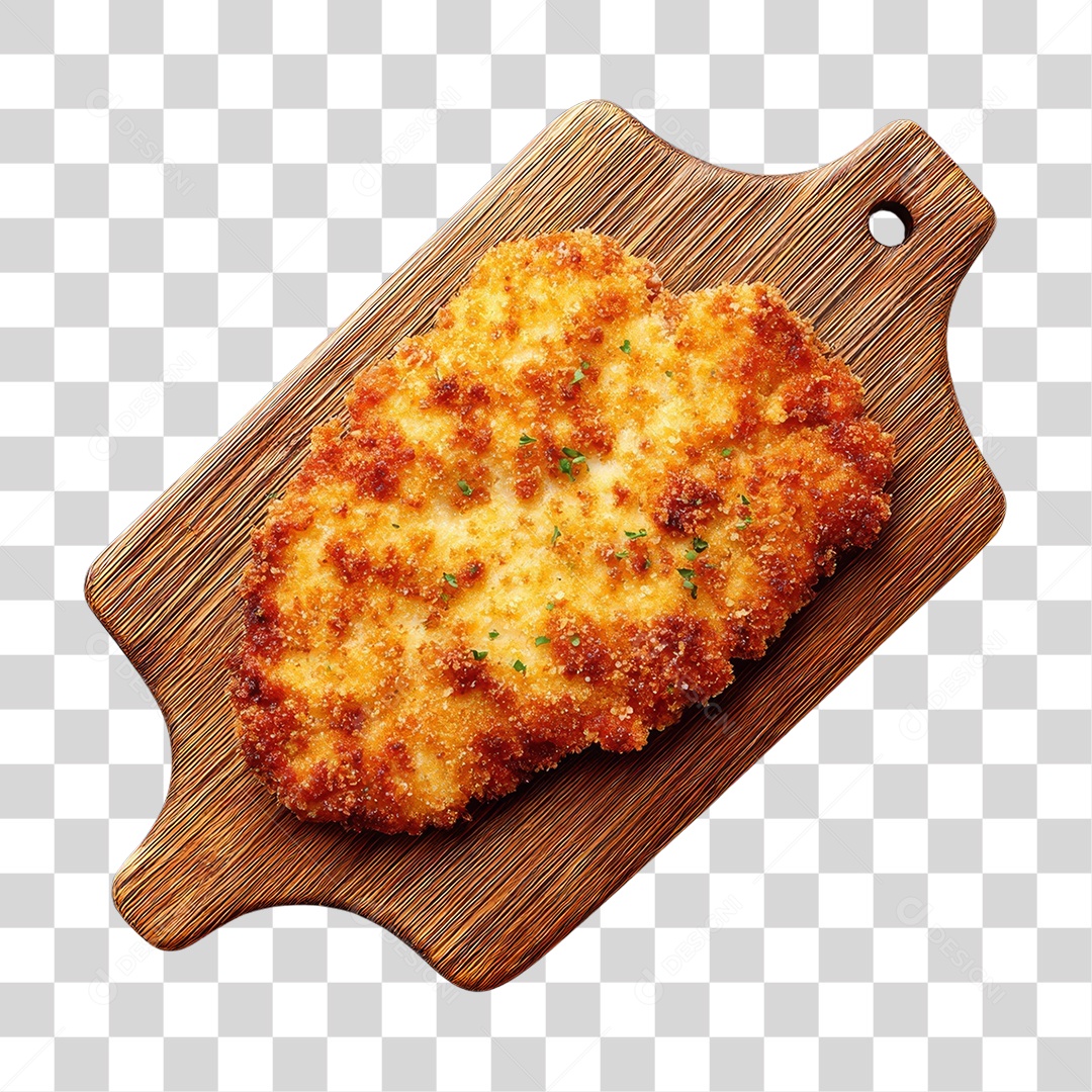 Frango Empanado em Tábua de Madeira PNG Transparente