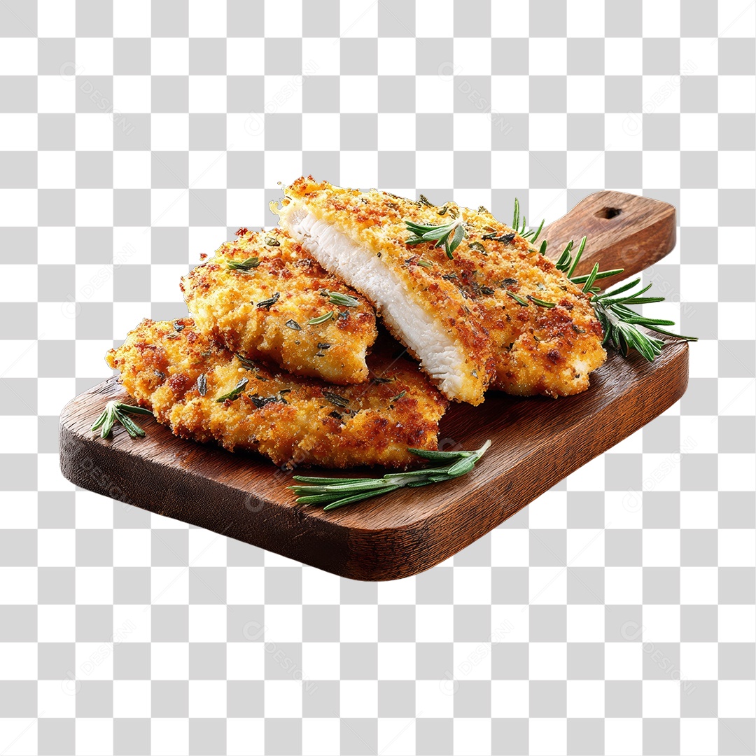 Frango Empanado em Tábua de Madeira PNG Transparente