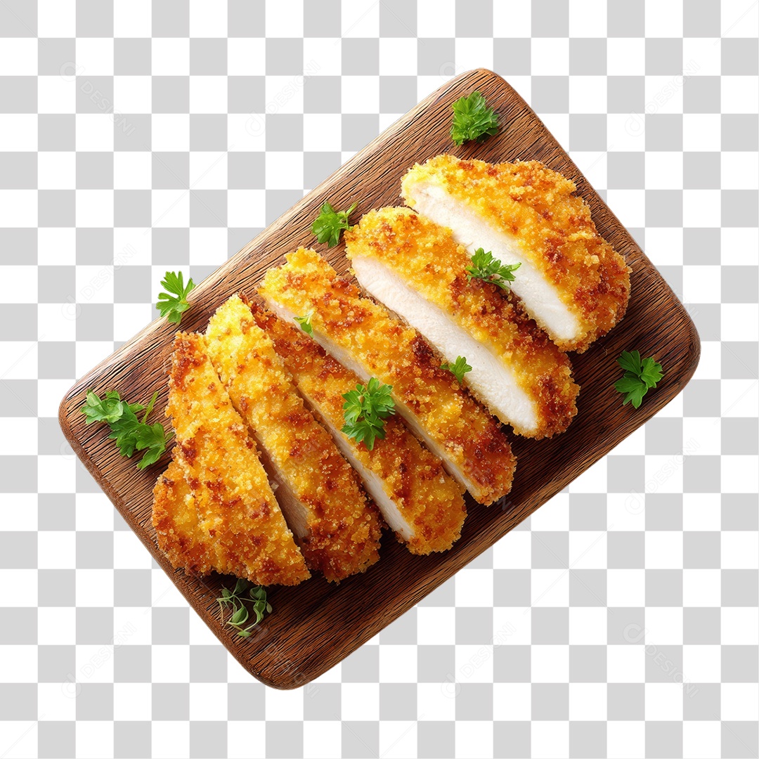 Frango Empanado em Tábua de Madeira PNG Transparente