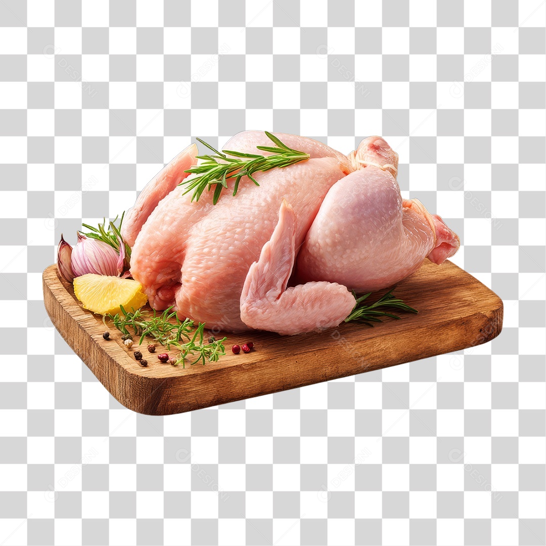 Frango Inteiro em Tábua de Madeira PNG Transparente
