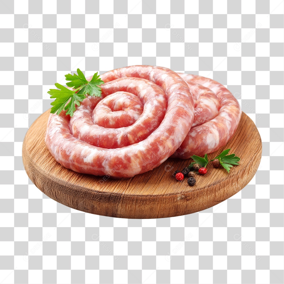Linguiça em Tábua de Madeira PNG Transparente
