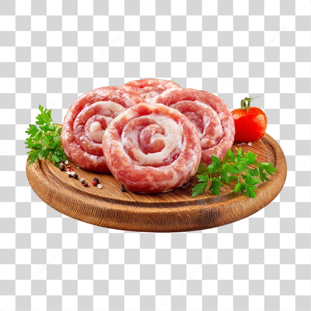 Linguiça em Tábua de Madeira PNG Transparente